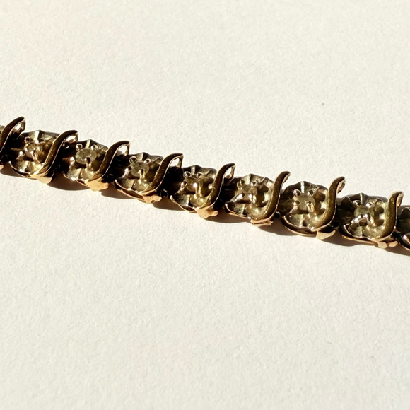 10K Solid Yellow & White Gold 1.00 CTW Diamond 7" S Link Tennis Line Bracelet - Picture 8 of 10